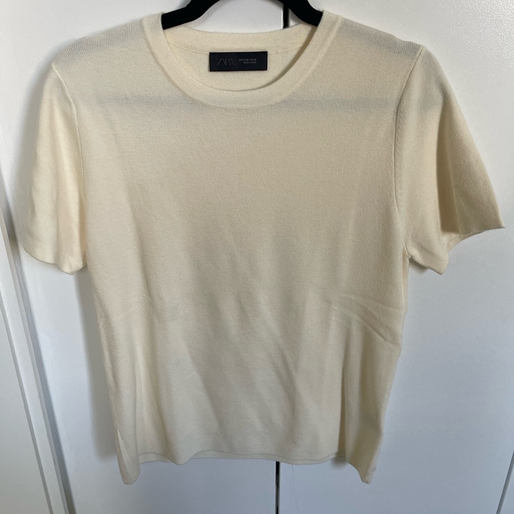 Cream Short Sleeve Sweater